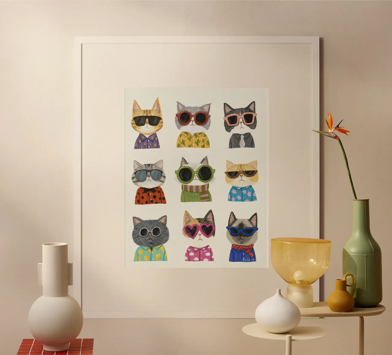cool cat colorful glasses poster con telaio in alluminio da sunity