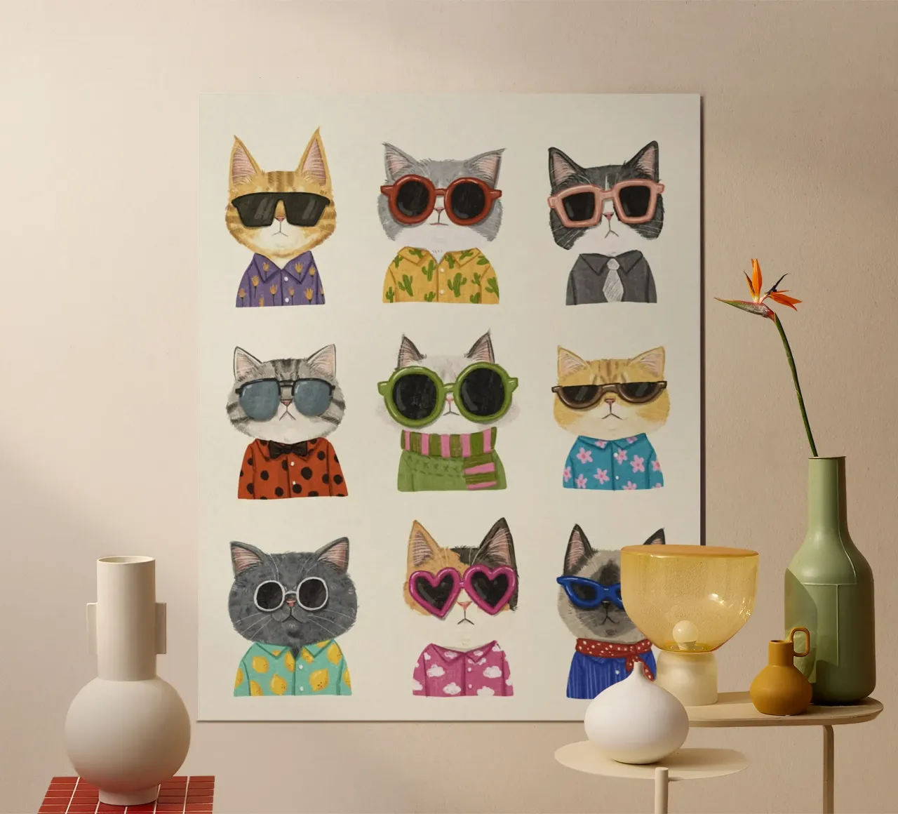cool cat colorful glasses poster con telaio in alluminio da sunity
