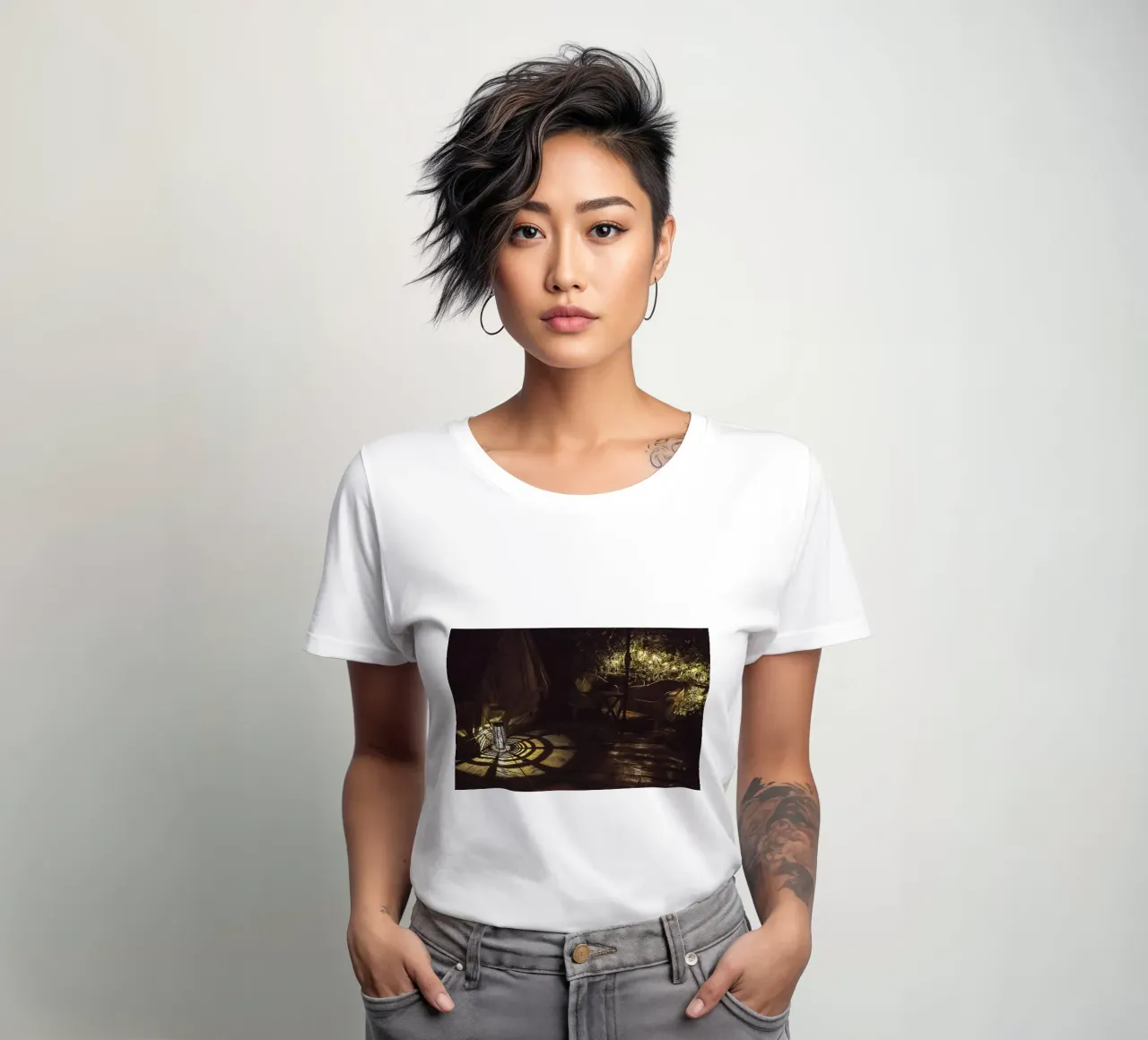 Nachtlicht schaduwen - fine art print dames t-shirt getailleerd van jay