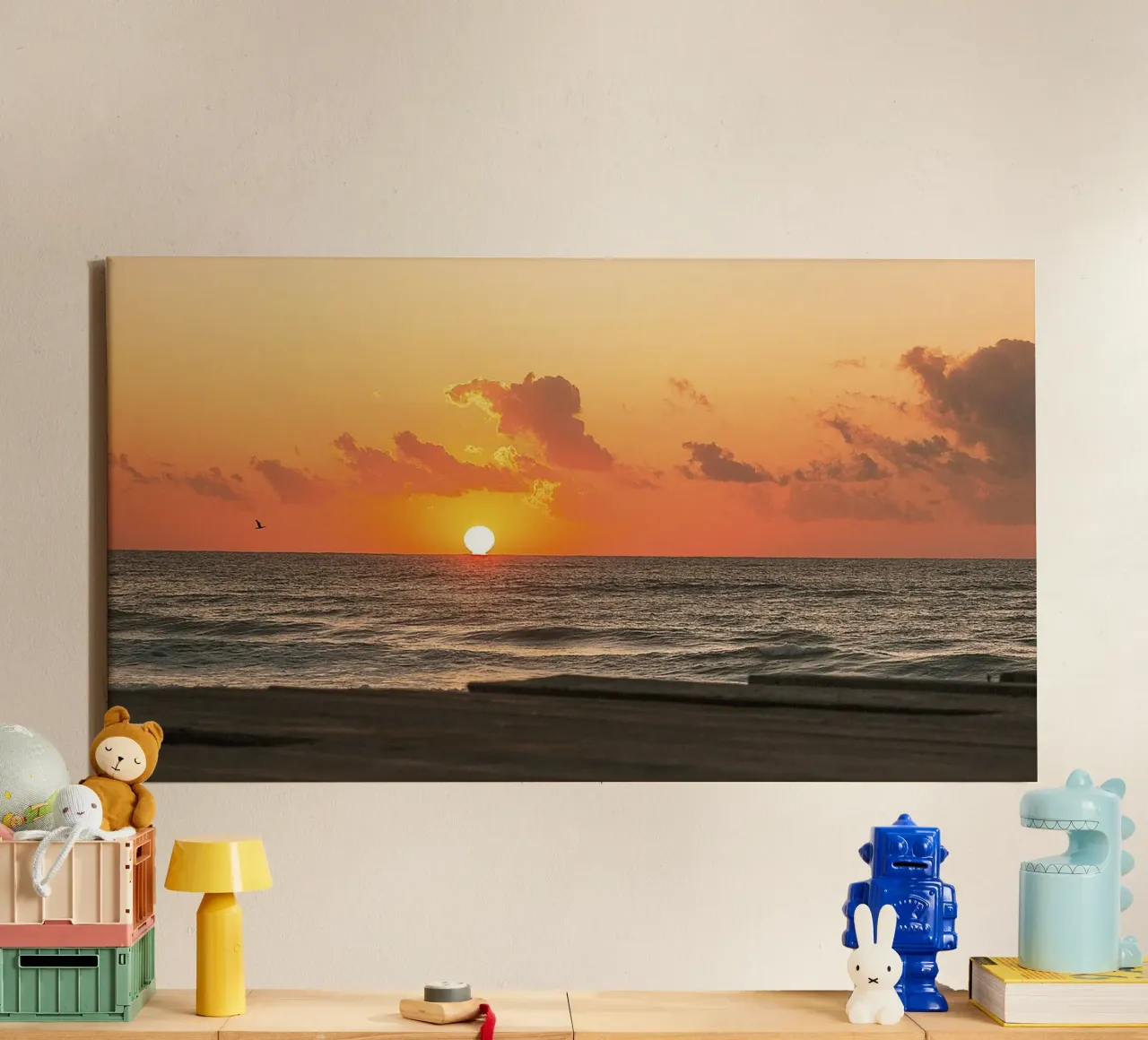 Zon die de horizon kust - Kunstdruk canvas met Baklijst van jay