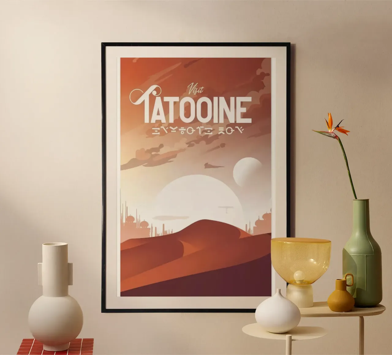 Viaggio su Tatooine poster con telaio in legno da hanna shop