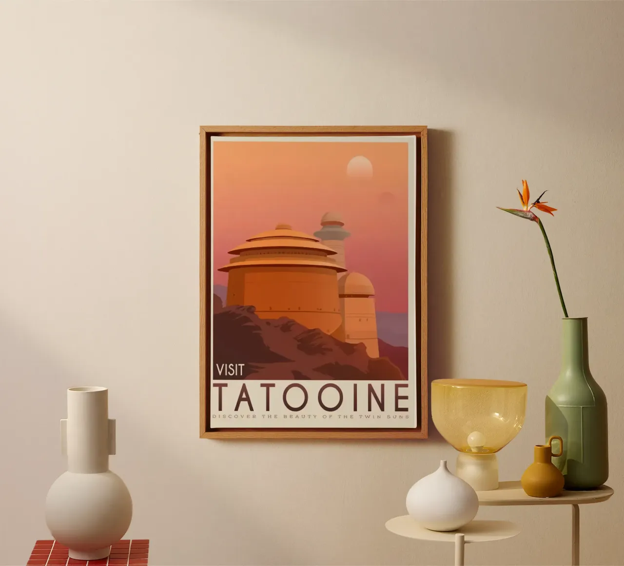 Lugares de viaje Tatooine lienzo con Marco flotante de hanna shop