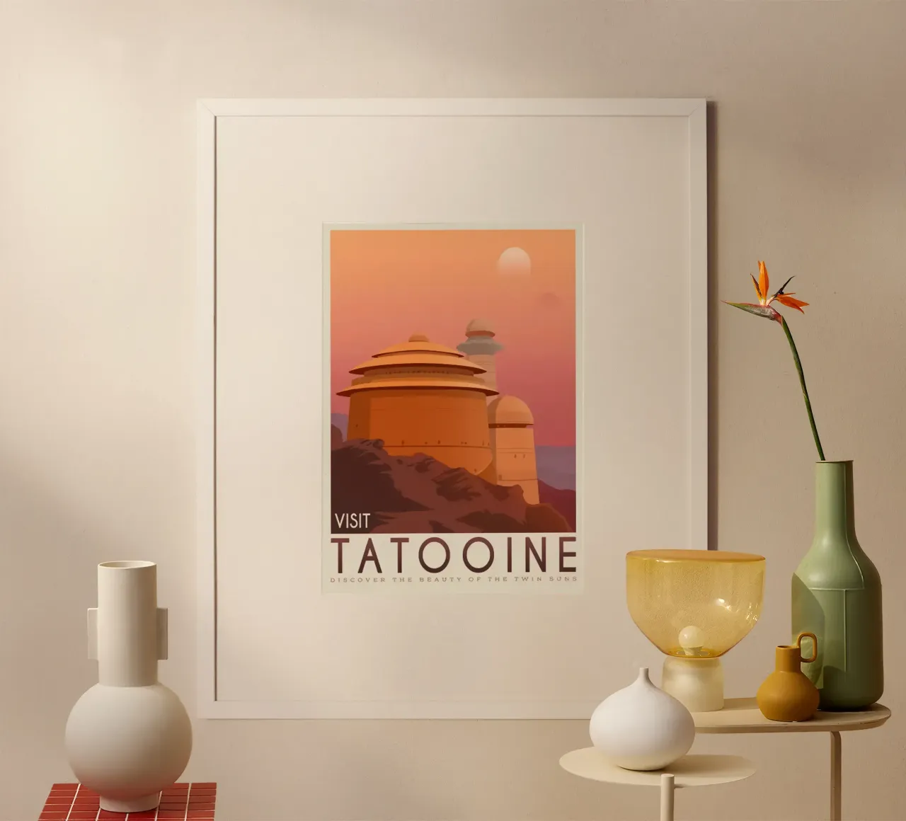 Luoghi di viaggio Tatooine poster con telaio in alluminio da hanna shop