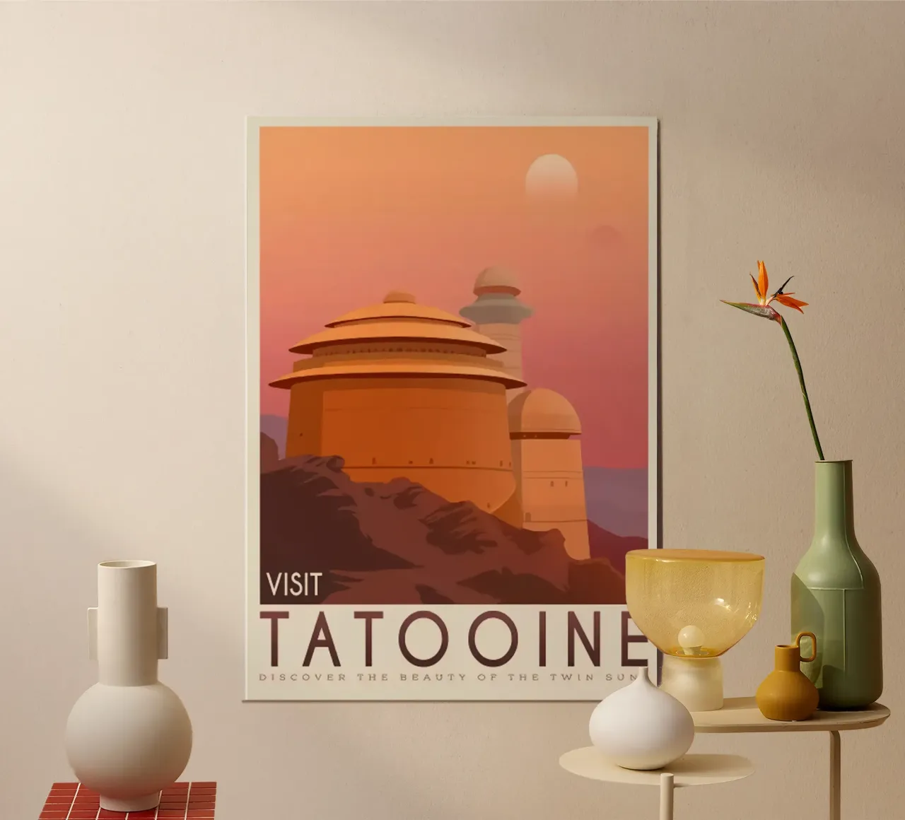 Luoghi di viaggio Tatooine poster con telaio in alluminio da hanna shop