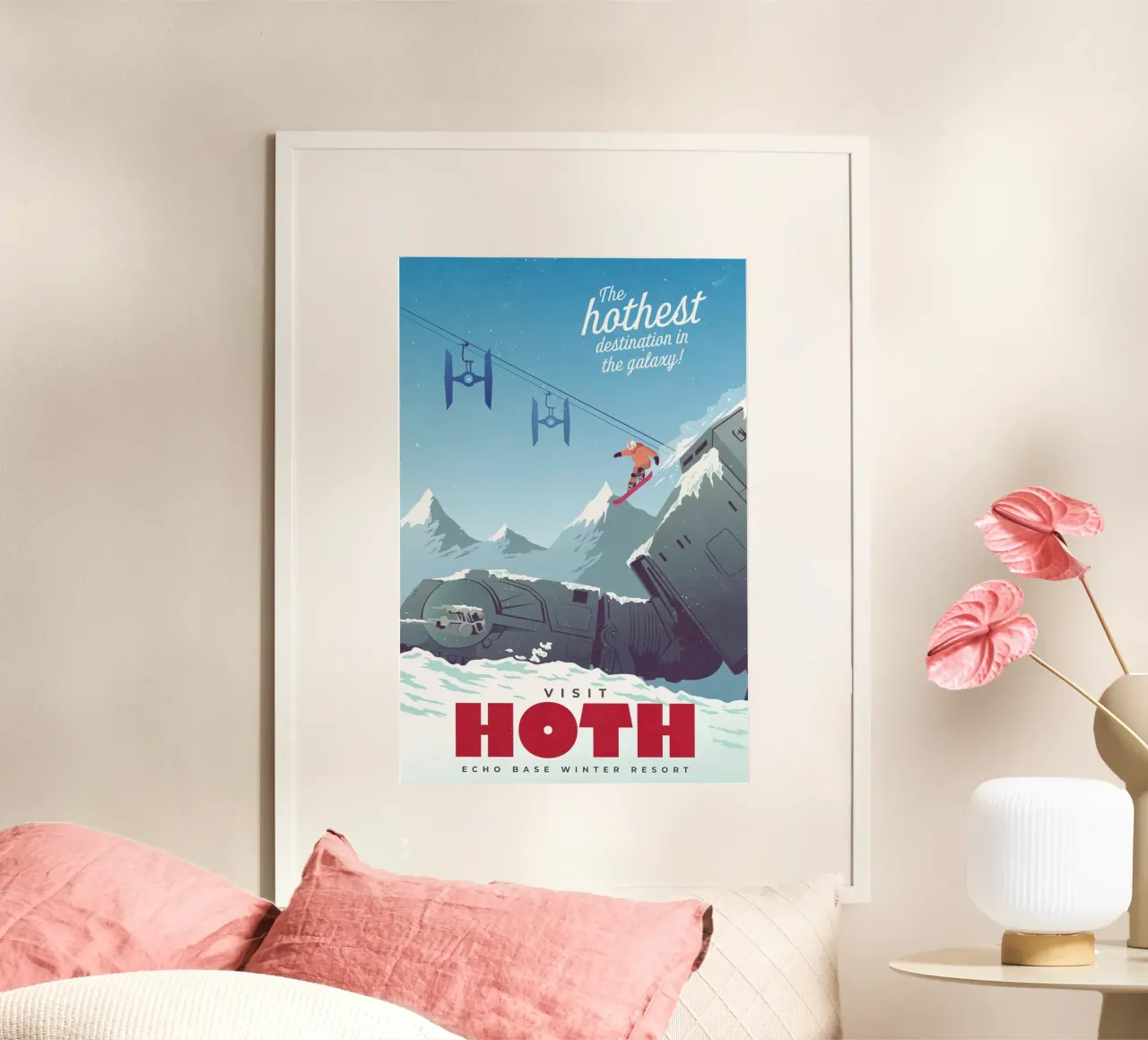 visita al resort invernale di hoth poster con telaio in legno da hanna shop