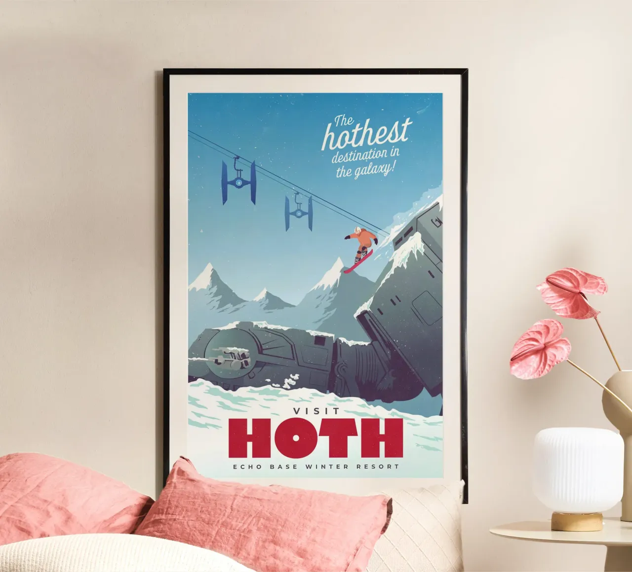 visita al resort invernale di hoth poster con telaio in legno da hanna shop