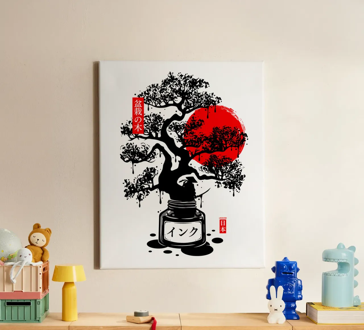 Inchiostro giapponese nero Bonsai tela con Cornice a cassetta da LM2KONE