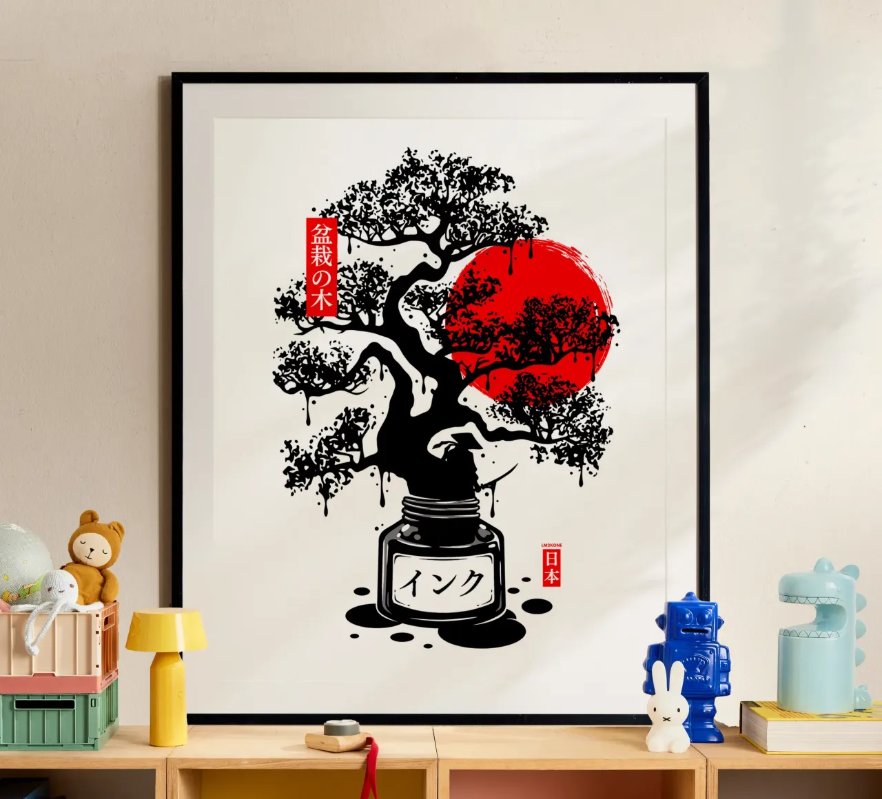 Inchiostro giapponese nero Bonsai poster con telaio in legno da LM2KONE