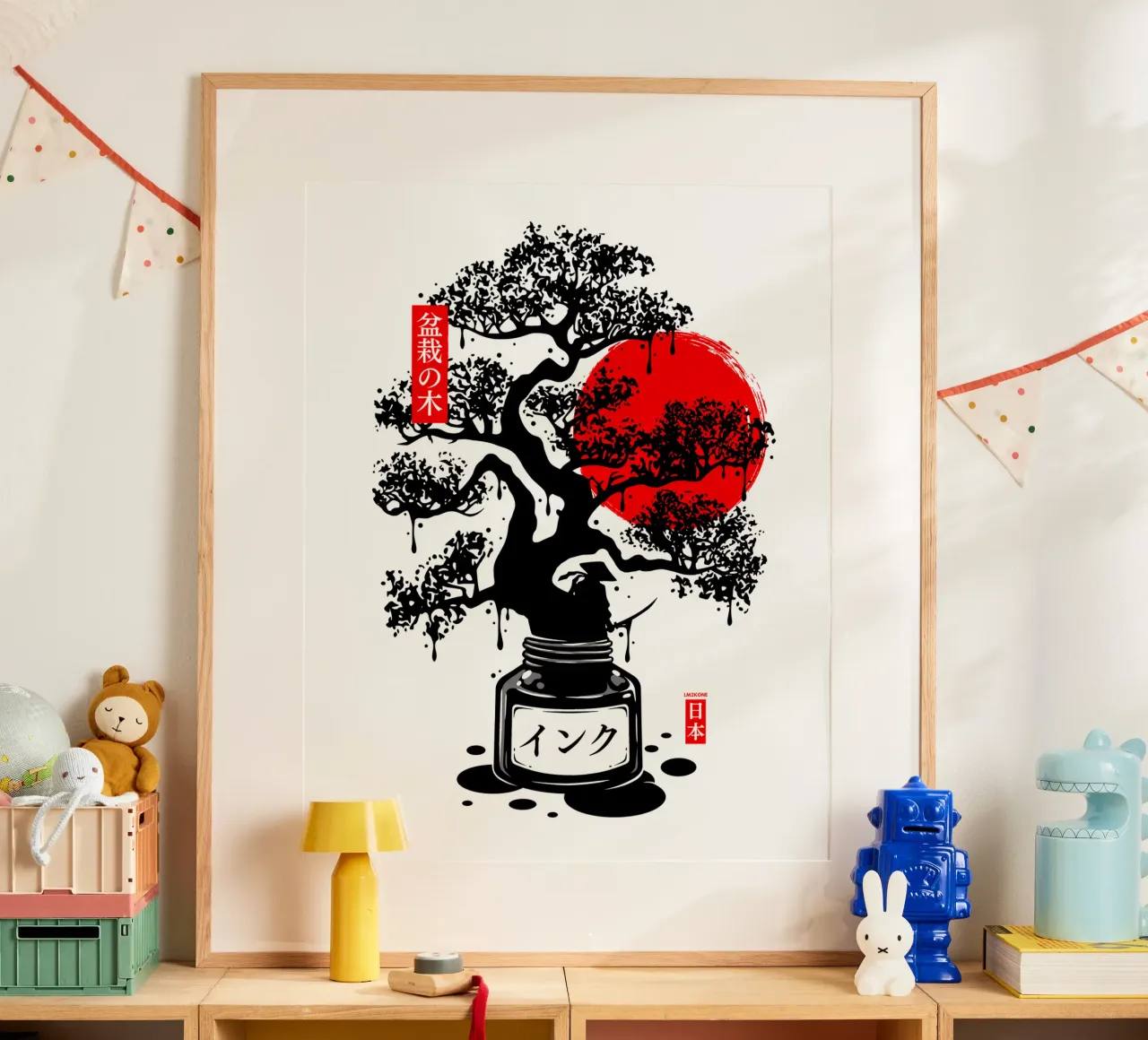 Inchiostro giapponese nero Bonsai poster con telaio in legno da LM2KONE