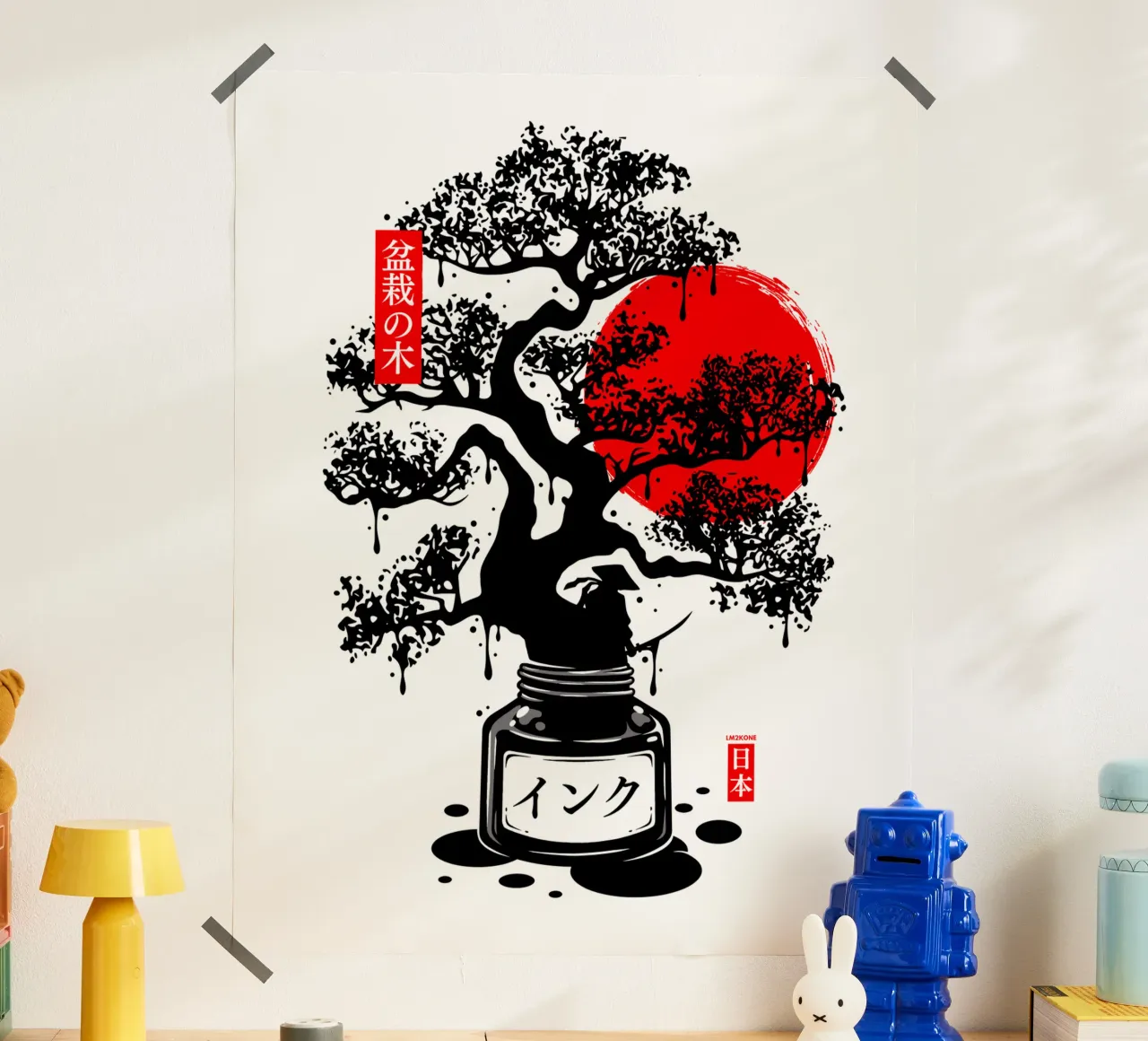 Inchiostro giapponese nero Bonsai poster con telaio in legno da LM2KONE