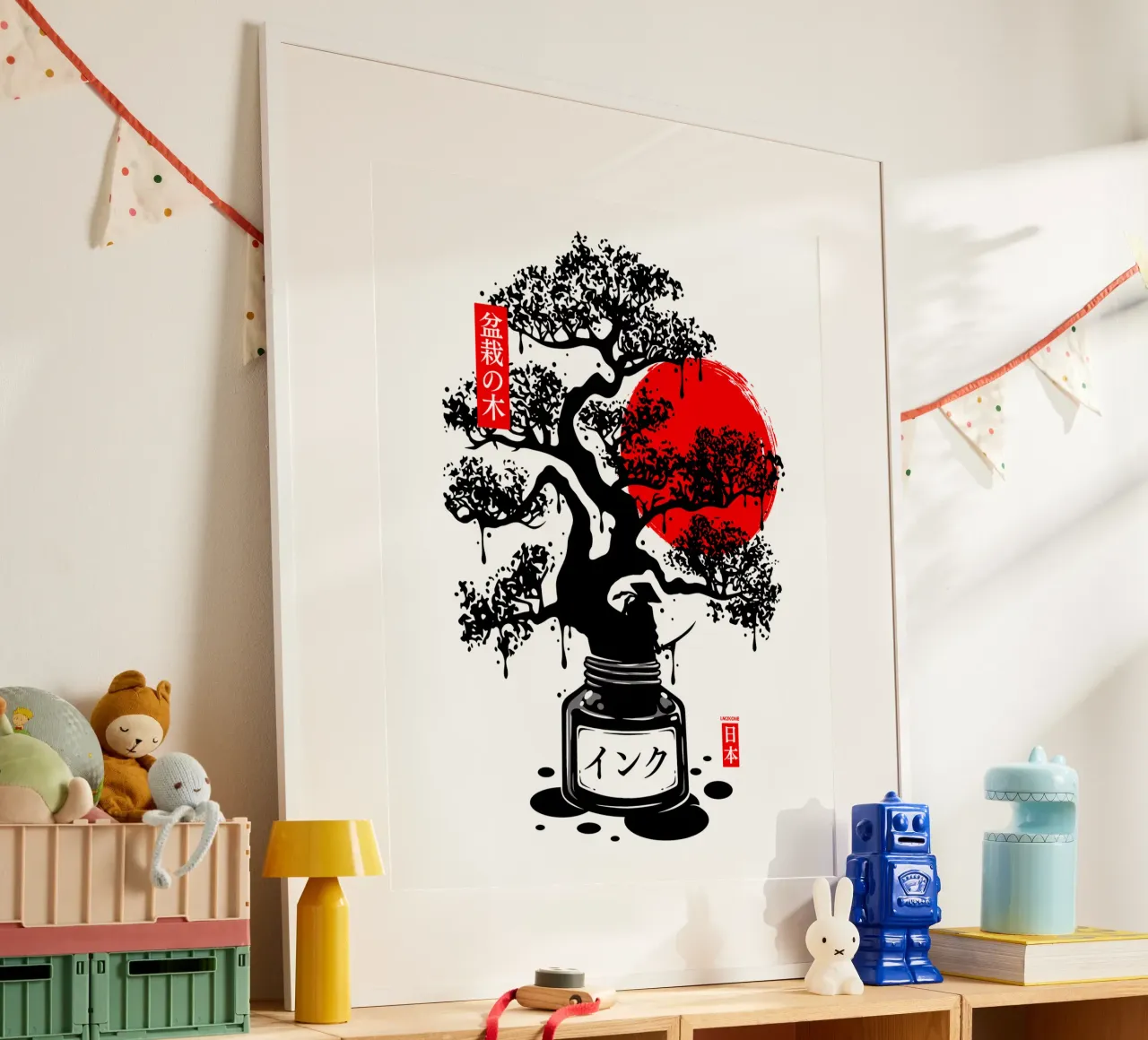 Inchiostro giapponese nero Bonsai poster con telaio in legno da LM2KONE