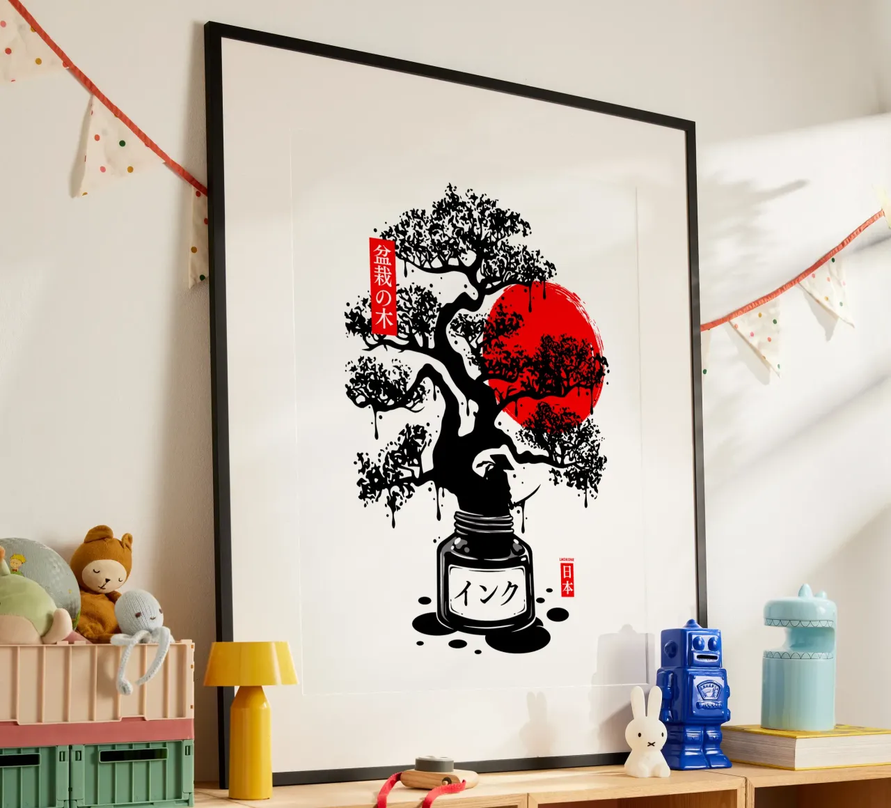 Inchiostro giapponese nero Bonsai poster con telaio in legno da LM2KONE