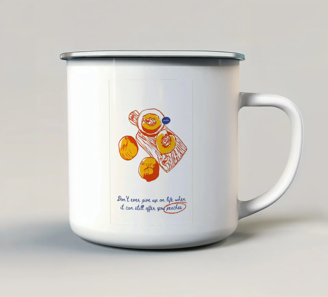 Boho Food 8 Peaches tazza in smalto da Boho Print Collection