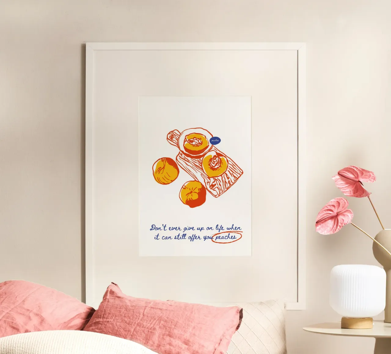 Boho Food 8 Peaches poster con telaio in legno da Boho Print Collection