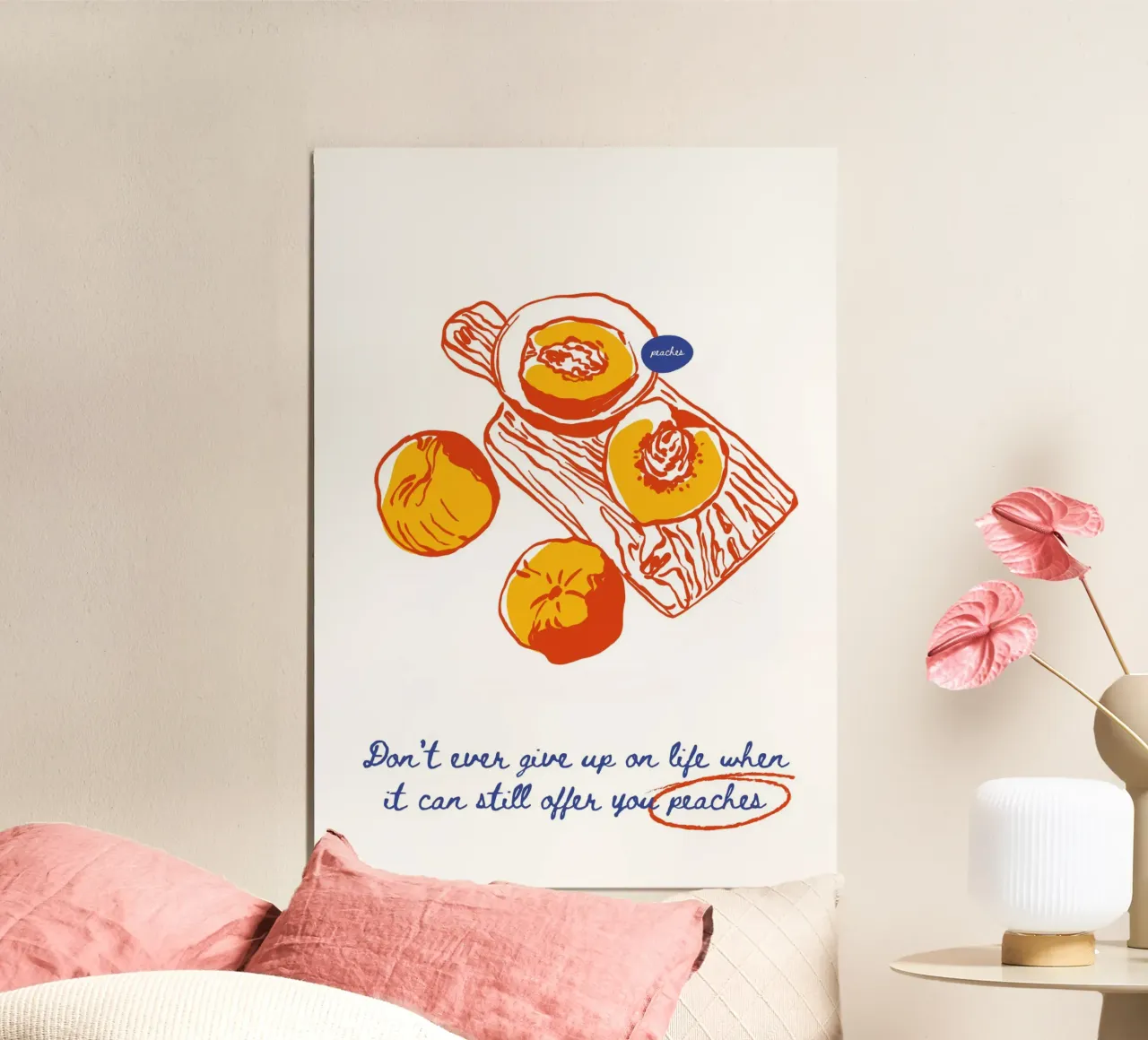 Boho Food 8 Peaches poster con telaio in legno da Boho Print Collection