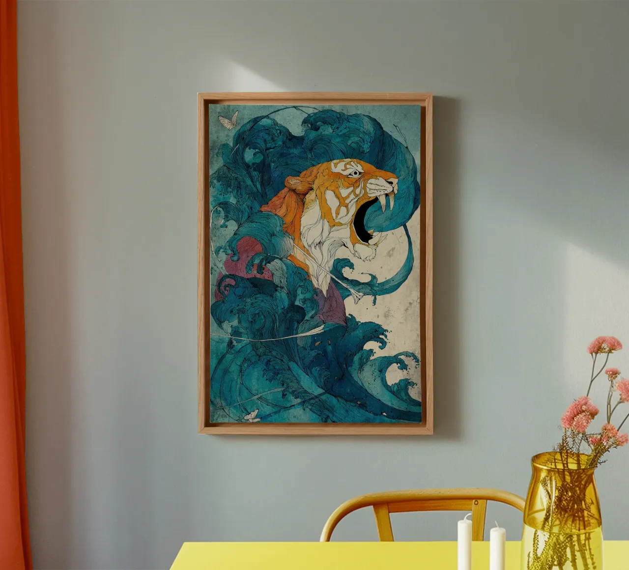 Tiger of the Rising Tide canvas with Floater frame by Qimstudio