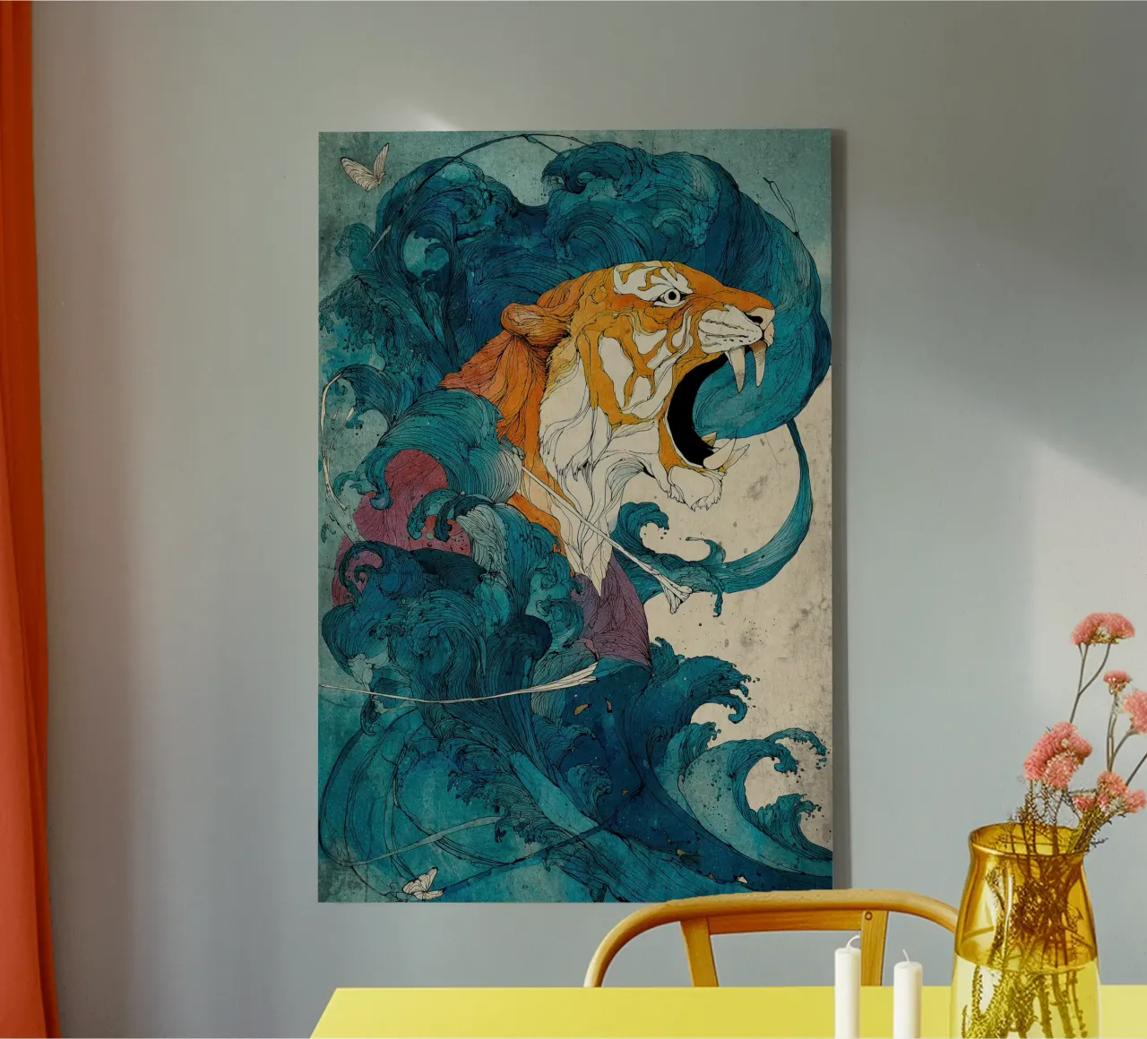 Tiger of the Rising Tide canvas with Floater frame by Qimstudio
