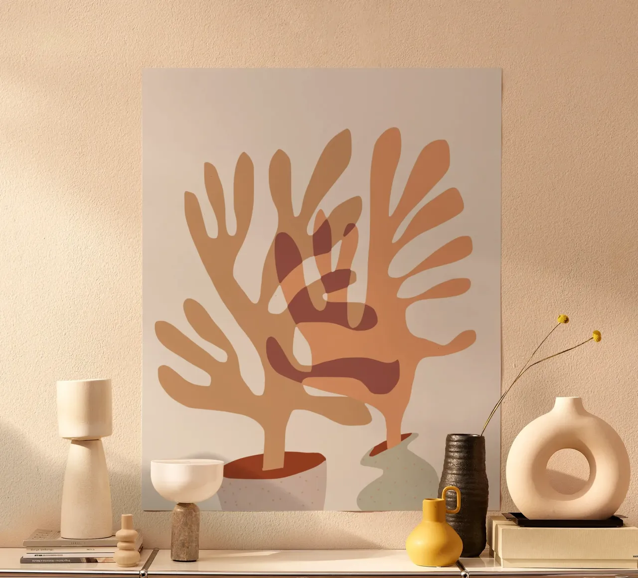 Pianta in vaso di corallo poster con telaio in alluminio da Little Dean
