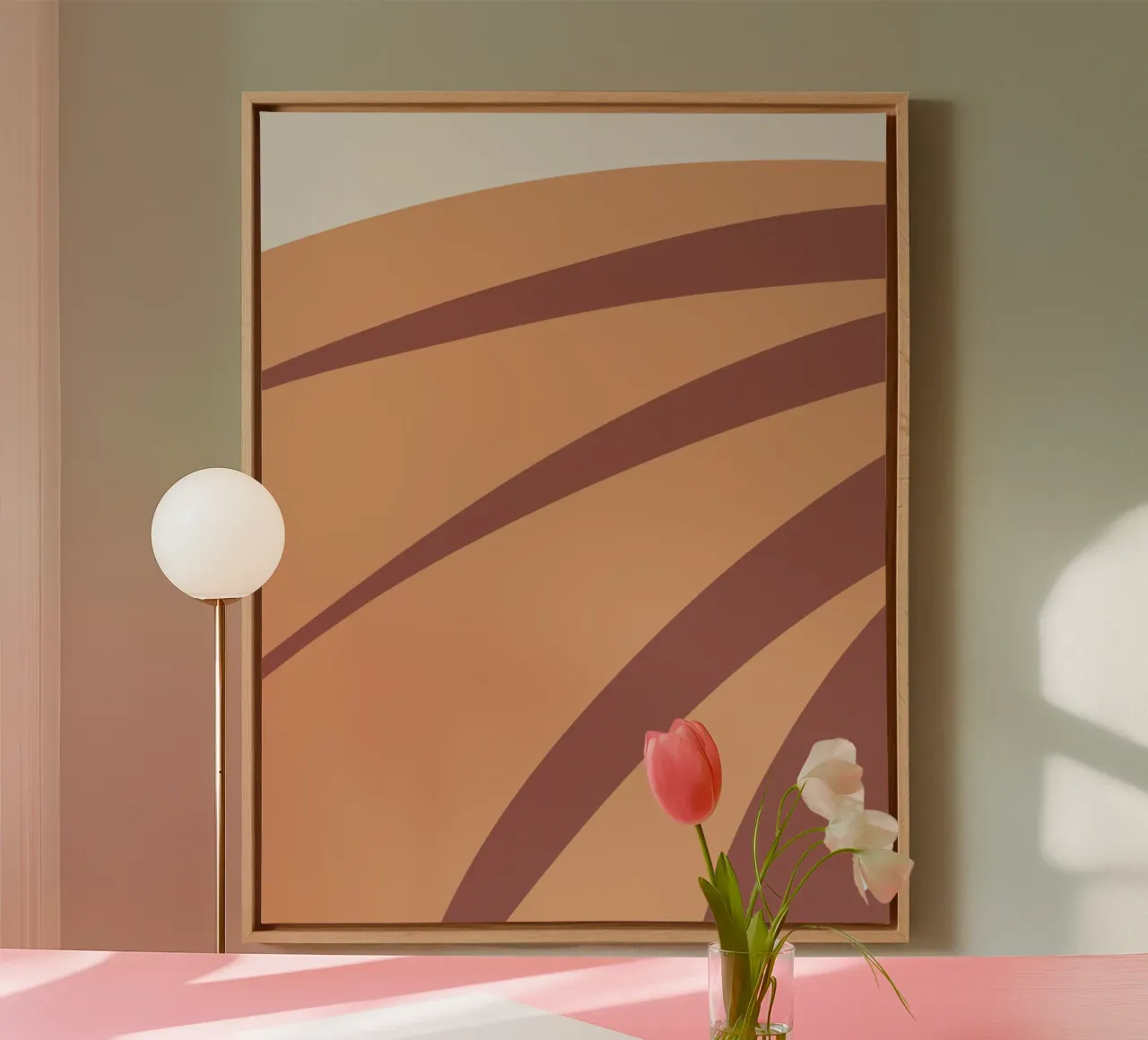 Beige abstract canvas met Baklijst van Little Dean