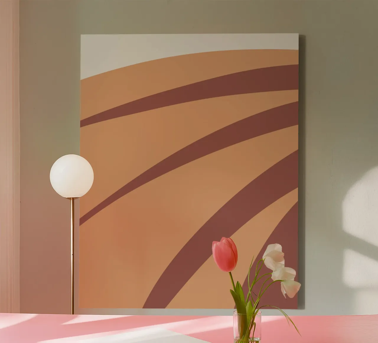 Beige abstract canvas met Baklijst van Little Dean