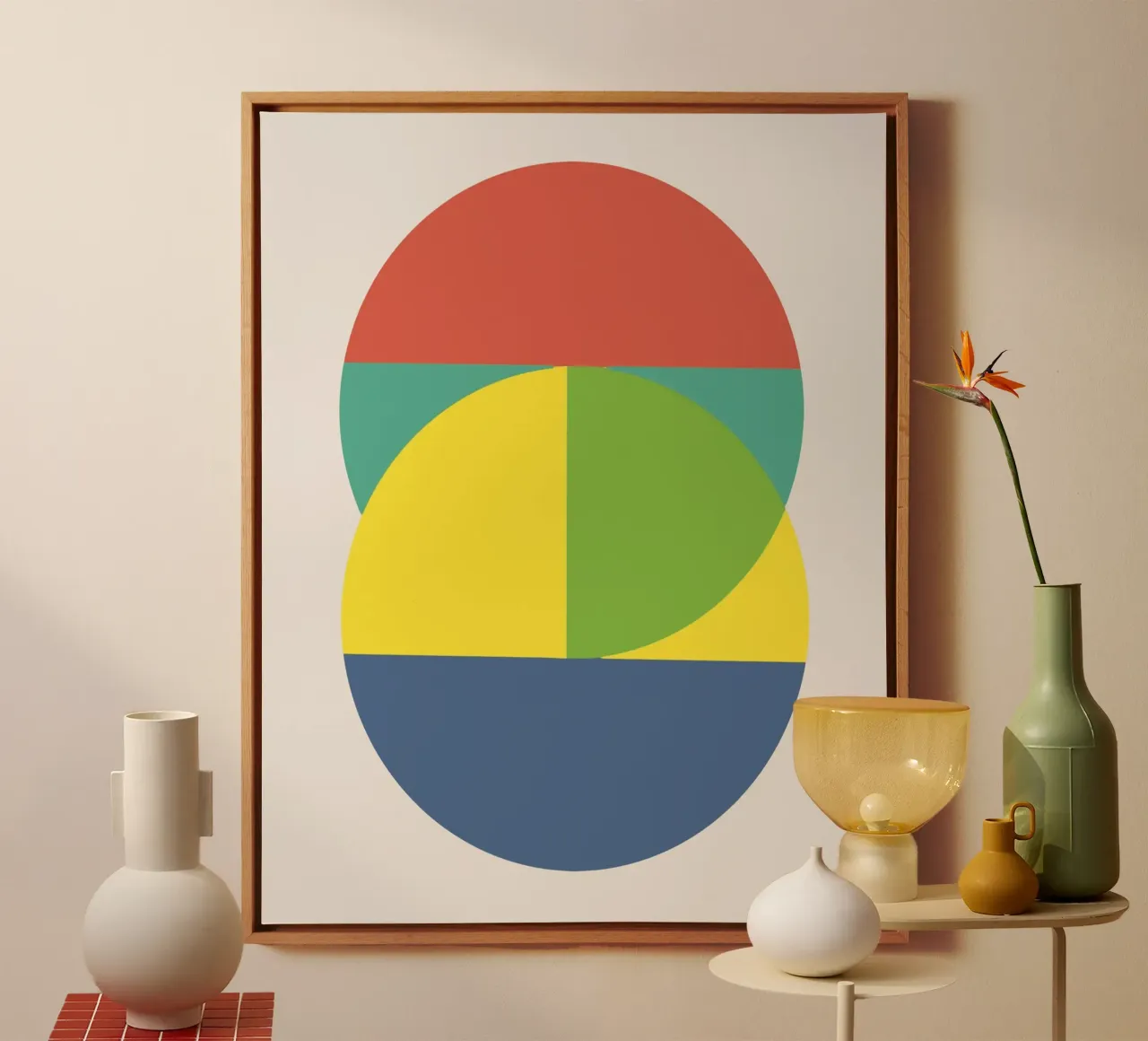 Tri-colour geometry canvas with Floater frame by Little Dean