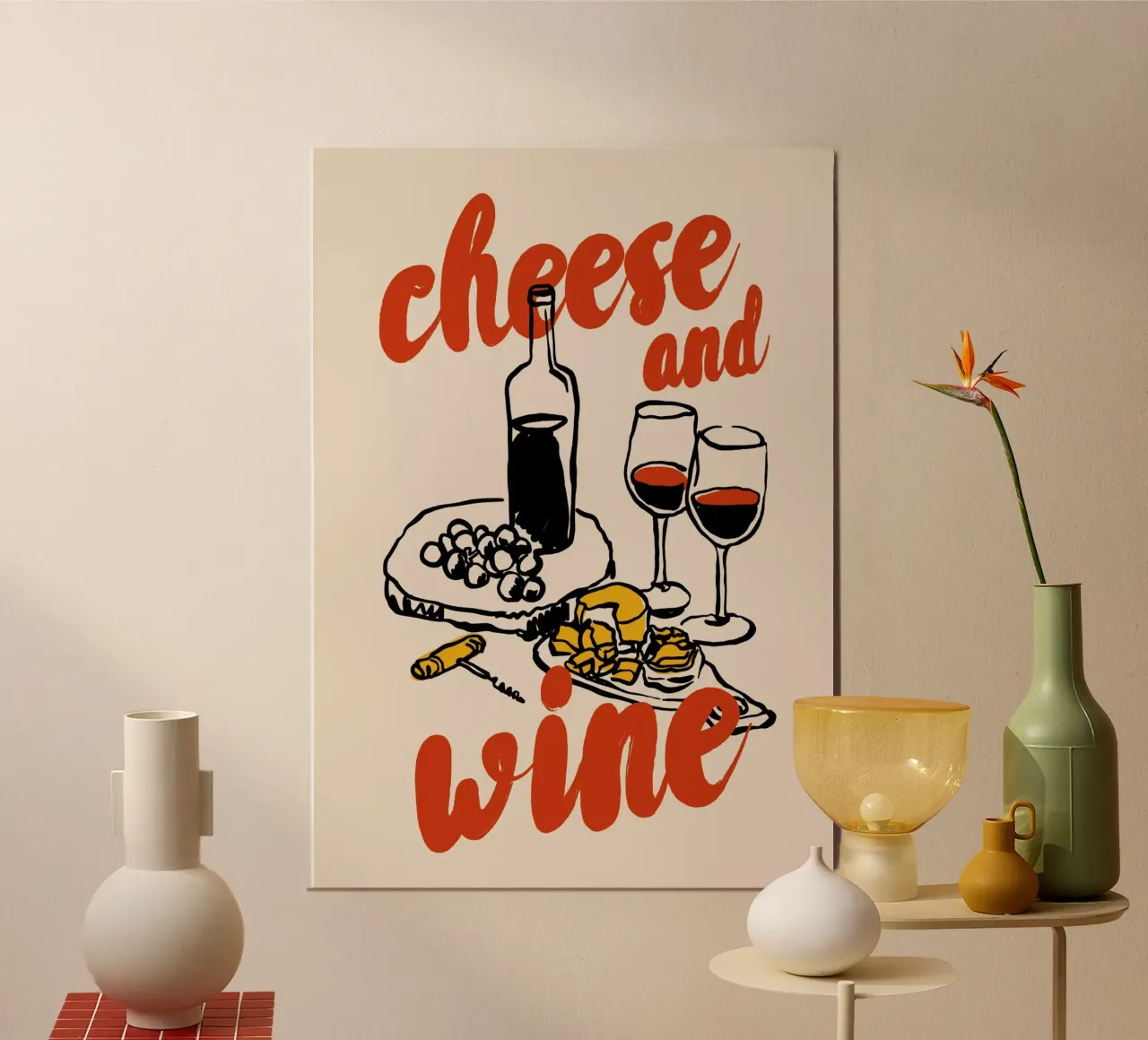 Boho Food 9 Cheese and Wine pannello forex da Boho Print Collection