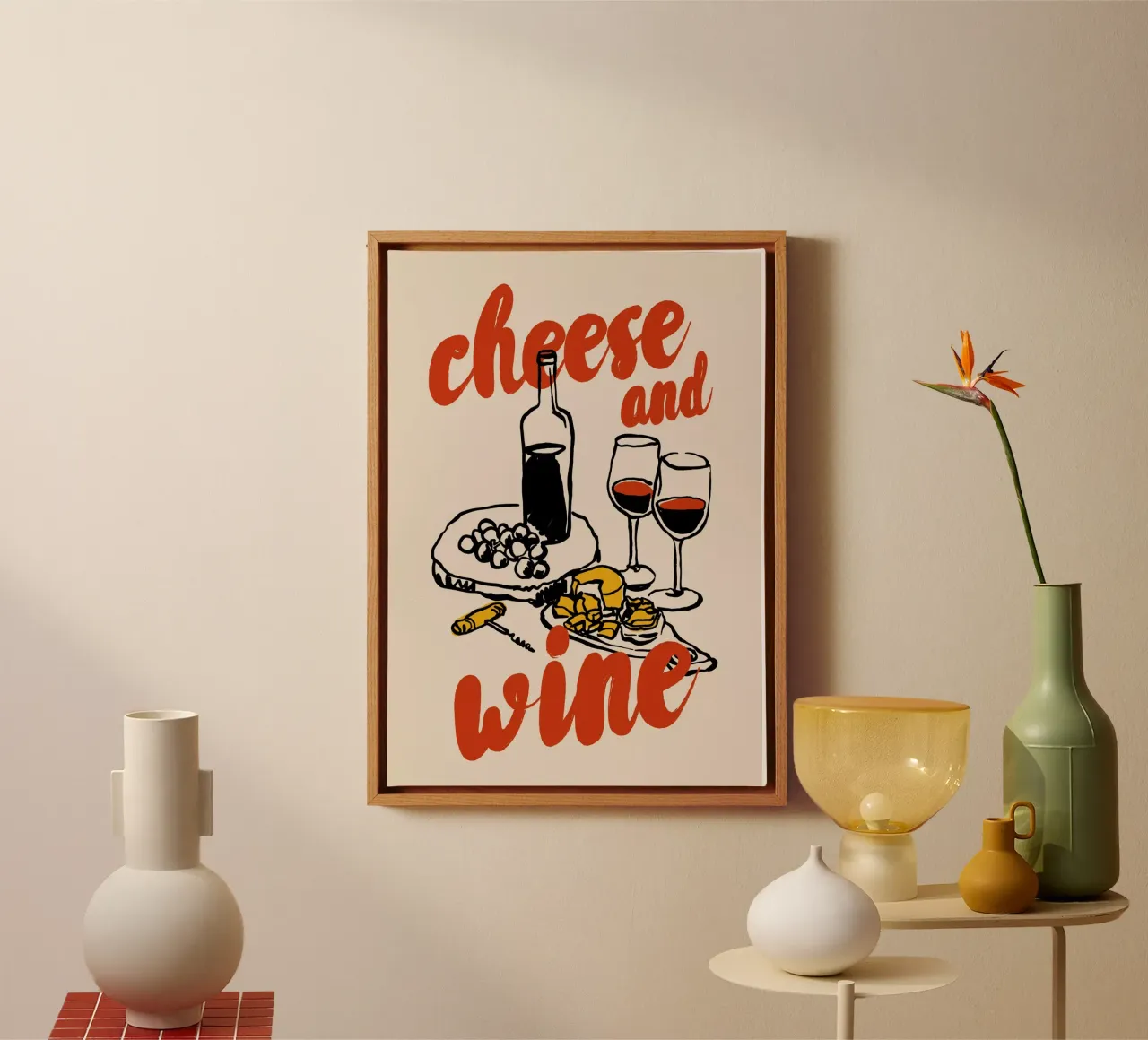 Boho Food 9 Cheese and Wine tela con Cornice a cassetta da Boho Print Collection