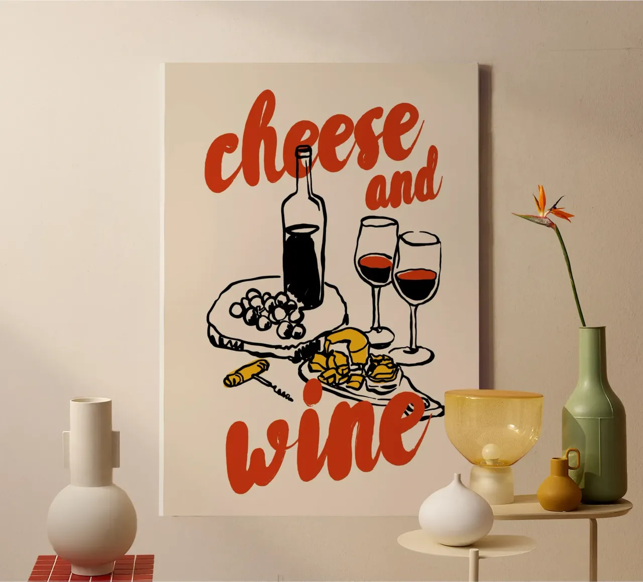 Boho Food 9 Cheese and Wine tela con Cornice a cassetta da Boho Print Collection