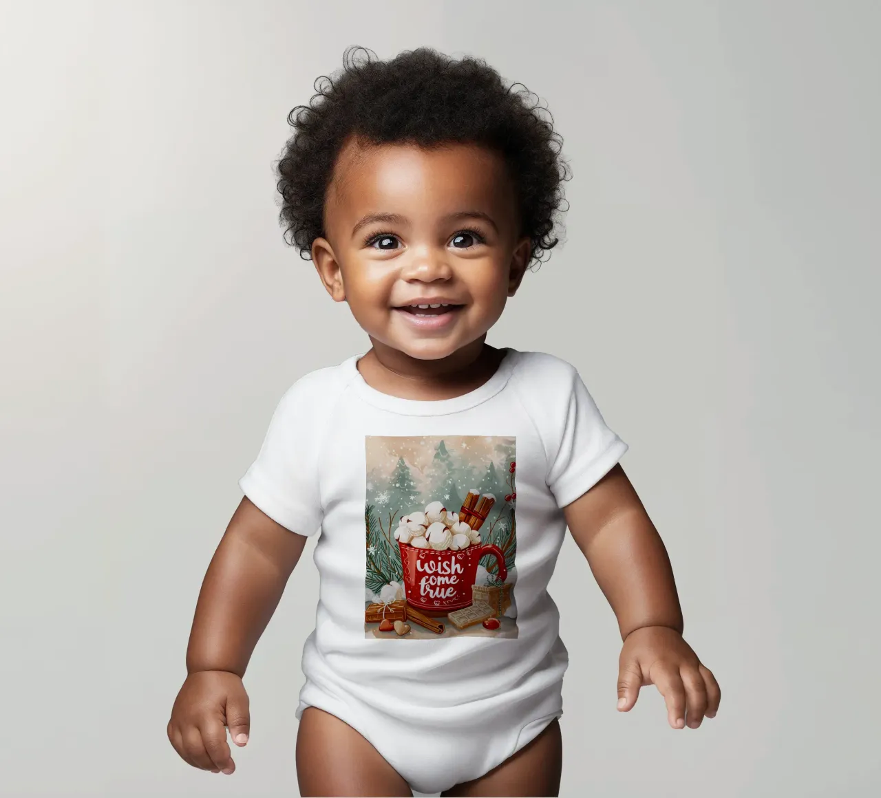 Tazza per cioccolata calda di Natale body neonato maniche corte da Nina Wolf