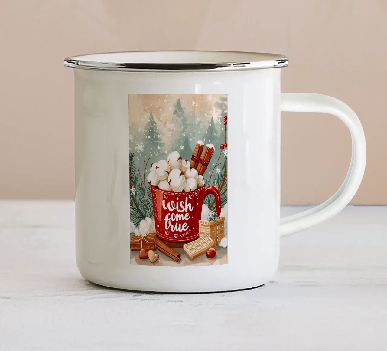 Tazza per cioccolata calda di Natale tazza in smalto da Nina Wolf