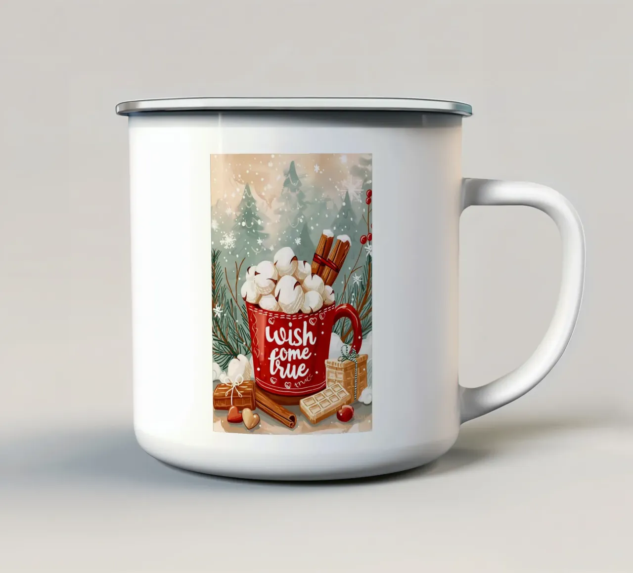Tazza per cioccolata calda di Natale tazza in smalto da Nina Wolf