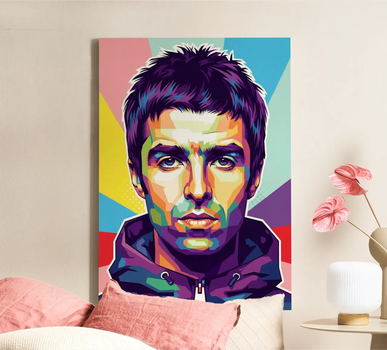 Retrato pop art de Liam Gallagher lienzo con Marco flotante de Hantamrata