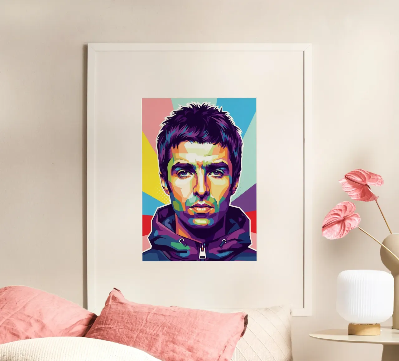 Ritratto pop art di Liam Gallagher poster con telaio in alluminio da Hantamrata