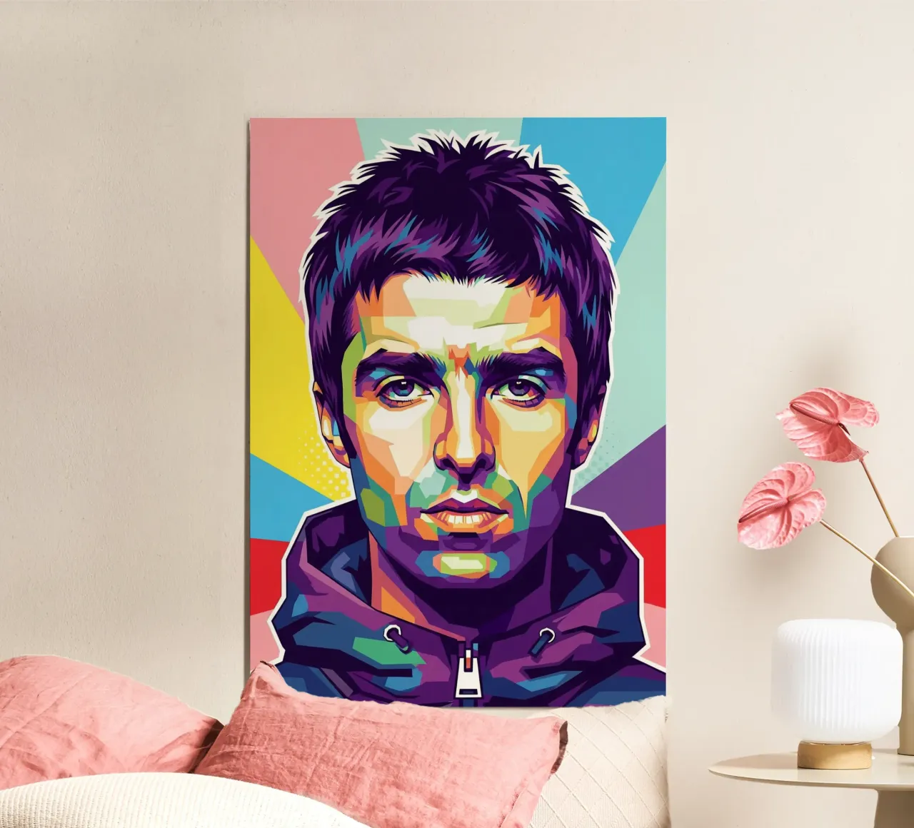 Ritratto pop art di Liam Gallagher poster con telaio in alluminio da Hantamrata