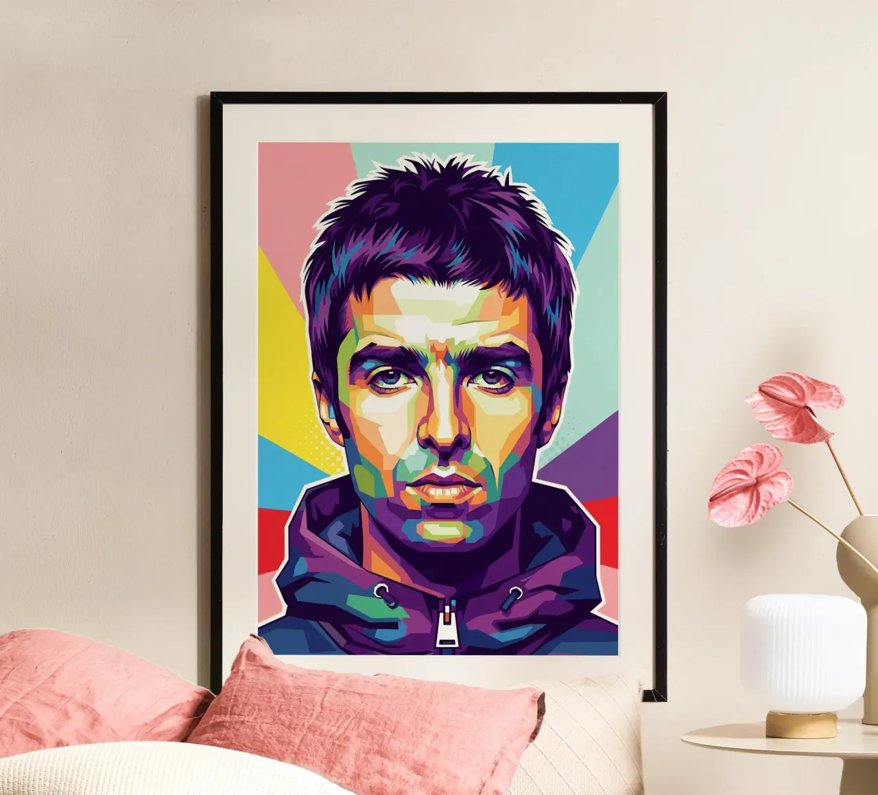 Ritratto pop art di Liam Gallagher poster con telaio in alluminio da Hantamrata