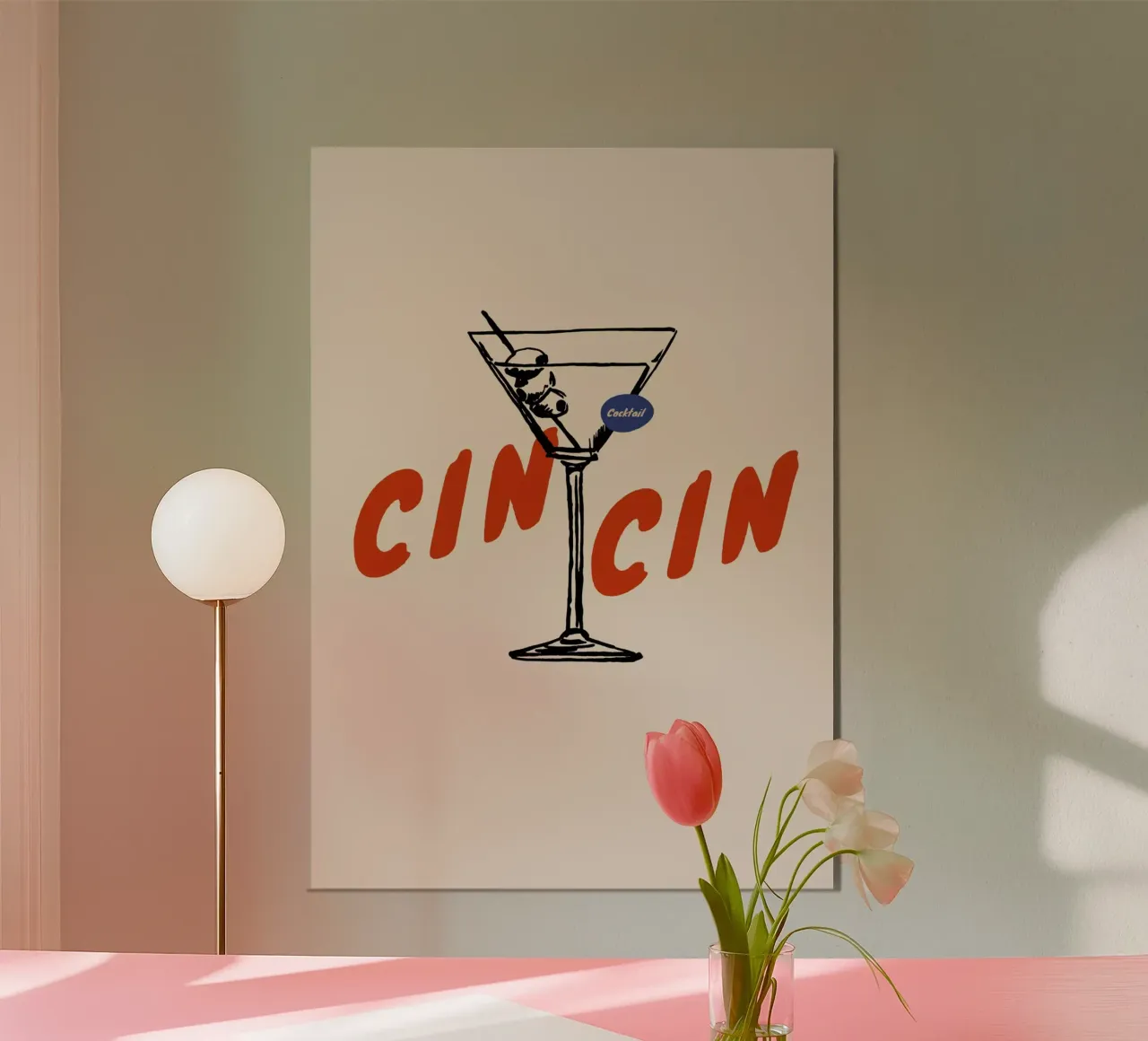 Boho Food 9 Cin Cin Cocktail poster con telaio in legno da Boho Print Collection