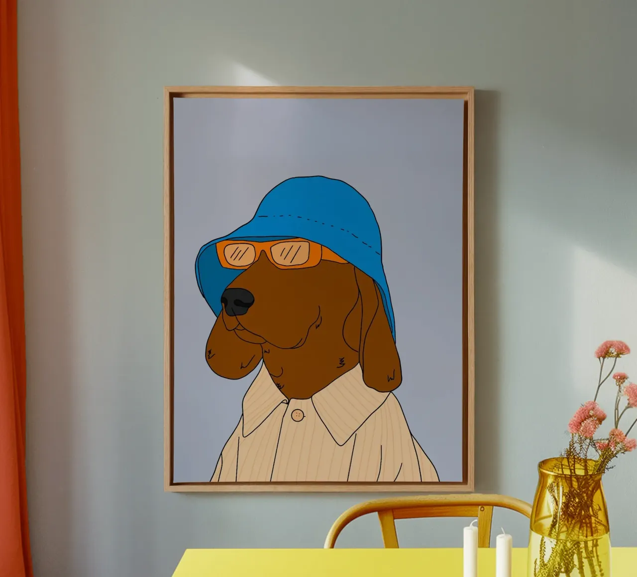 cat cool in blue hat Leinwand mit Schattenfugenrahmen von comura
