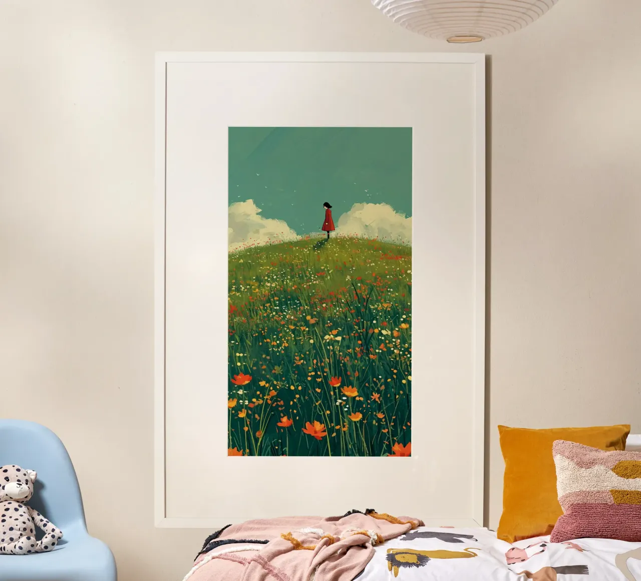 girl feeling in grass poster con telaio in plastica da Josum