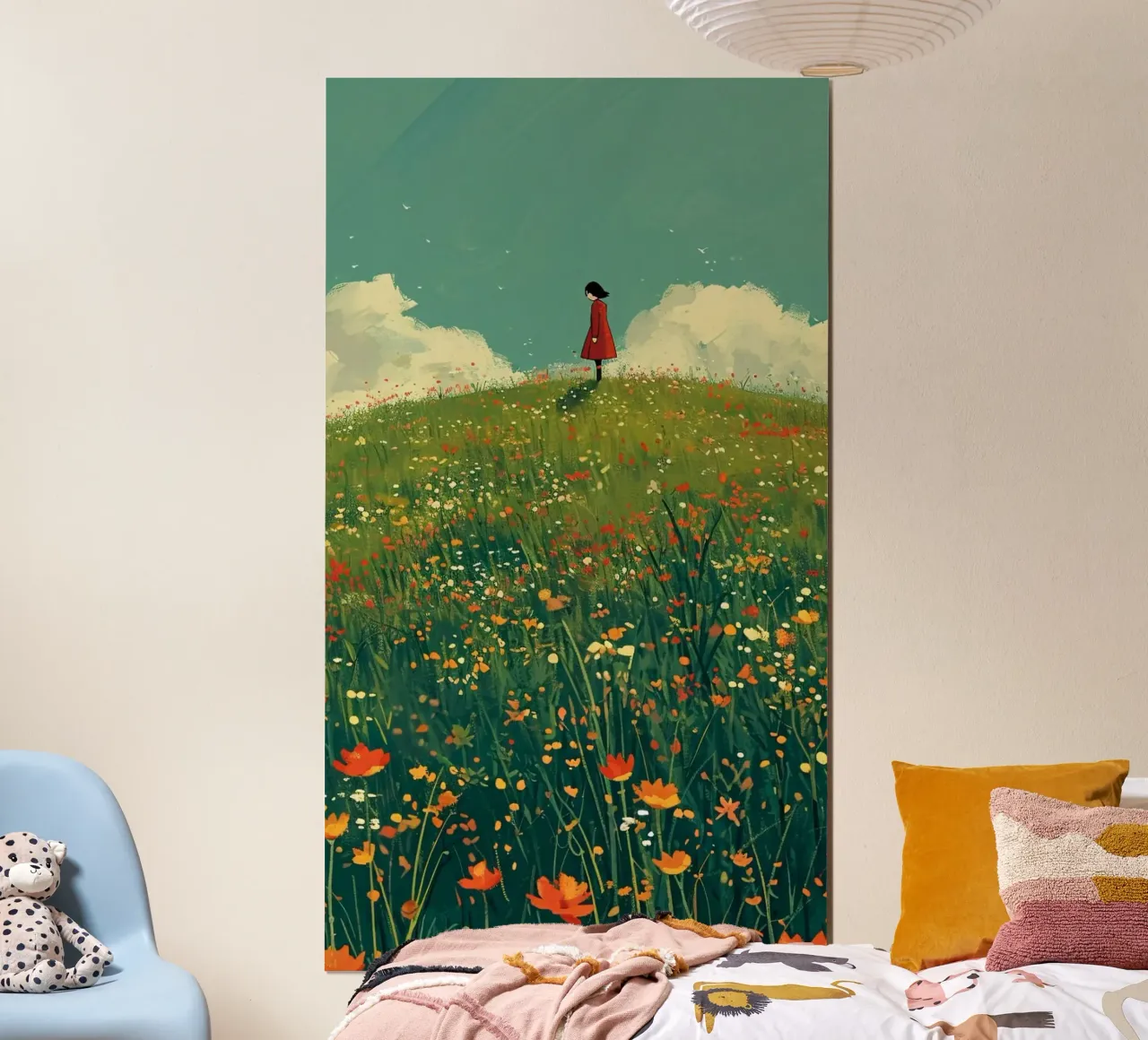 girl feeling in grass poster con telaio in plastica da Josum