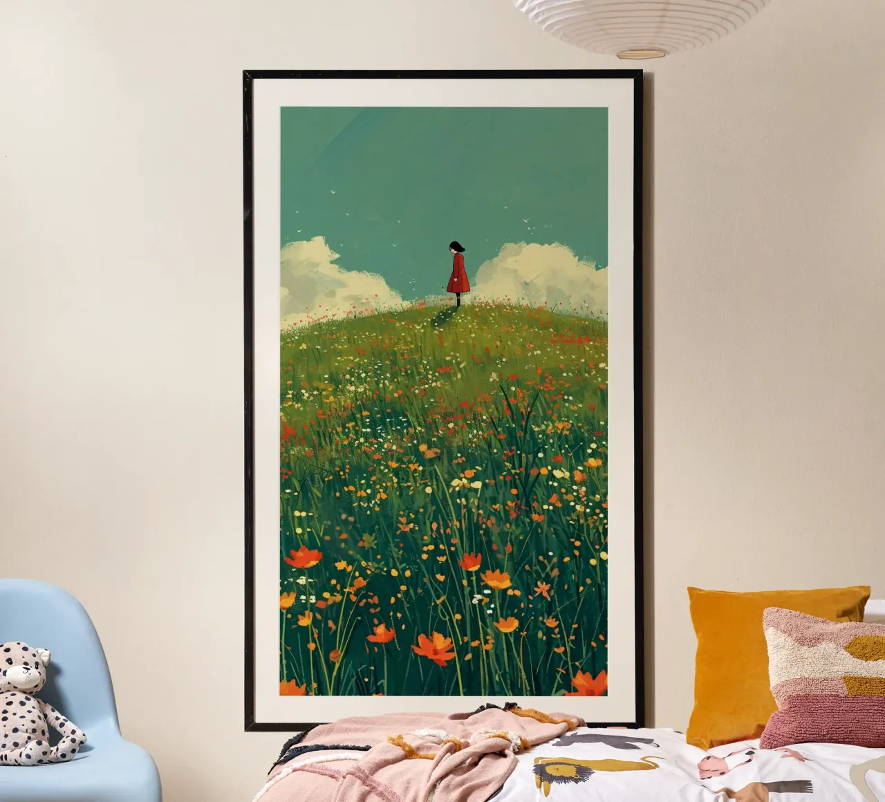 girl feeling in grass poster con telaio in plastica da Josum