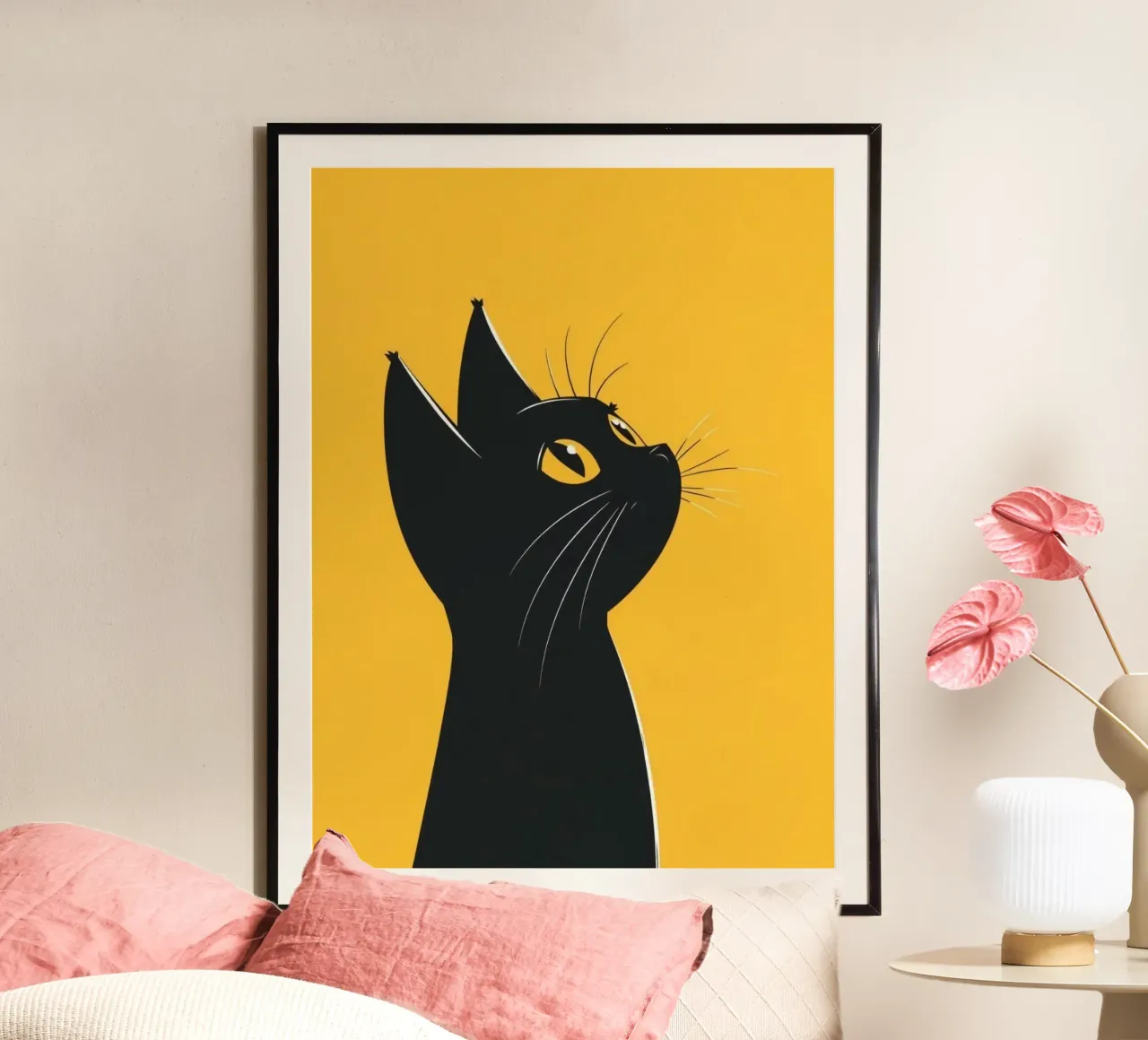 black cat in yellow background poster de Josum