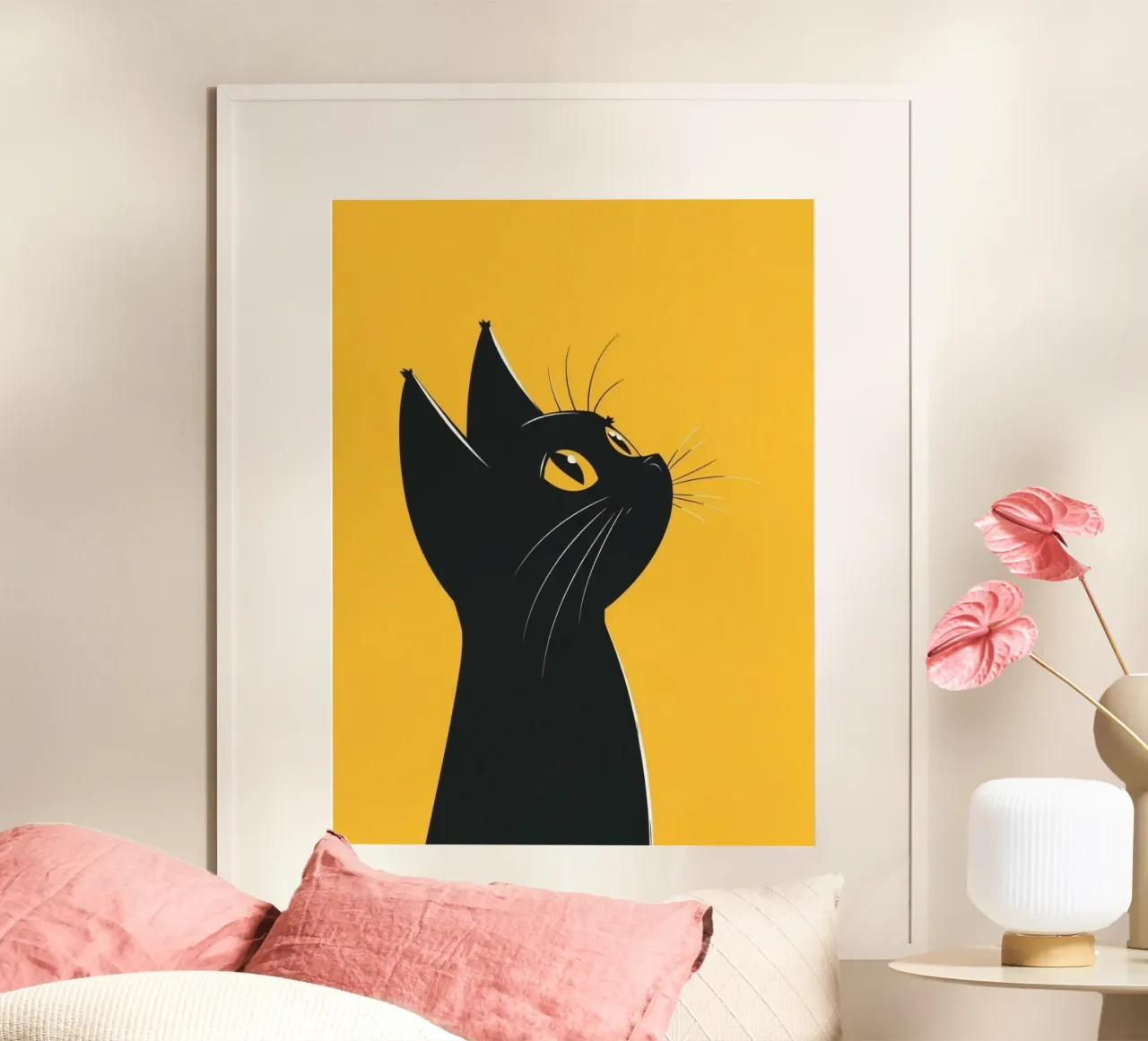 black cat in yellow background poster de Josum