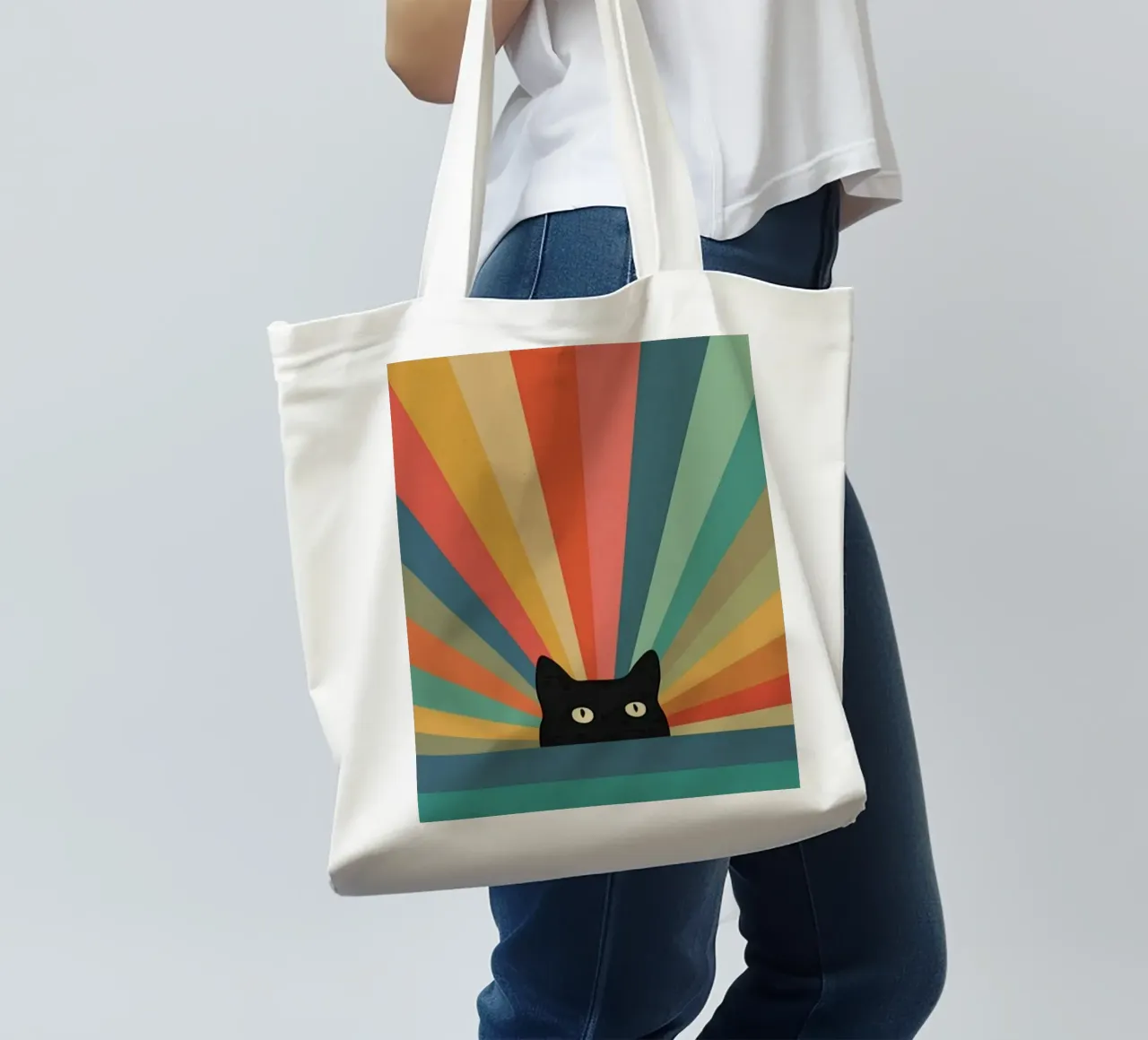 black cat in colorful shade borsa in juta da comura
