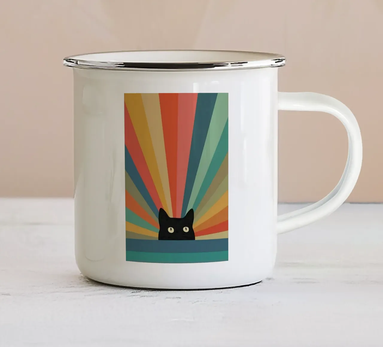 black cat in colorful shade tazza in smalto da comura