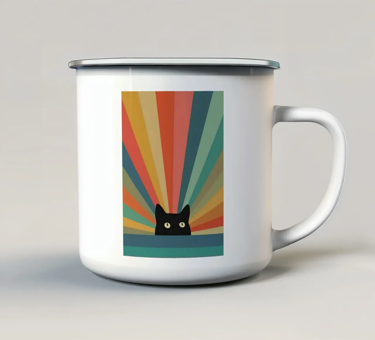 black cat in colorful shade tazza in smalto da comura