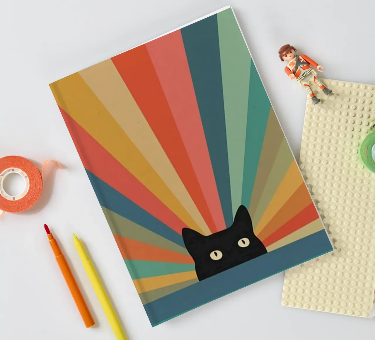 black cat in colorful shade notebook by comura