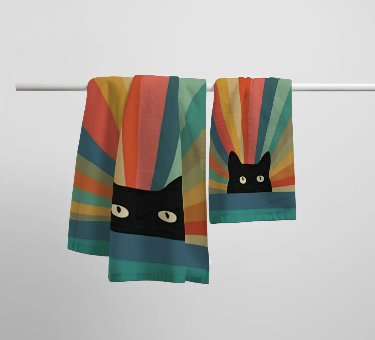 black cat in colorful shade asciugamano da bagno da comura
