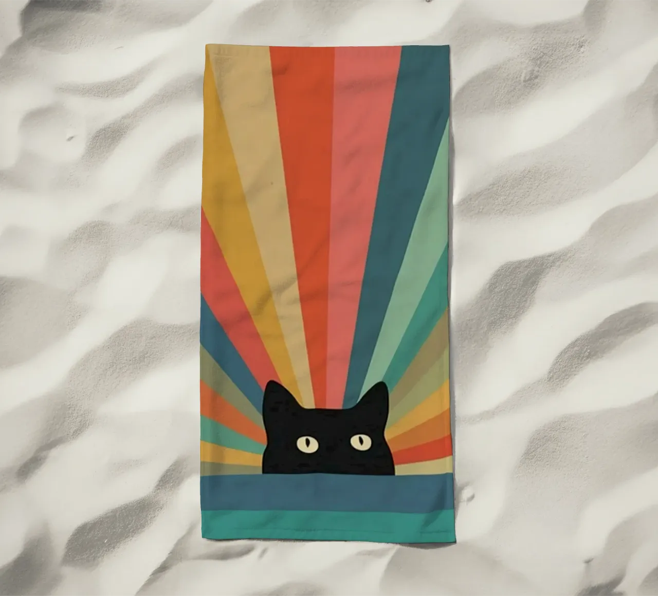 black cat in colorful shade telo mare da comura
