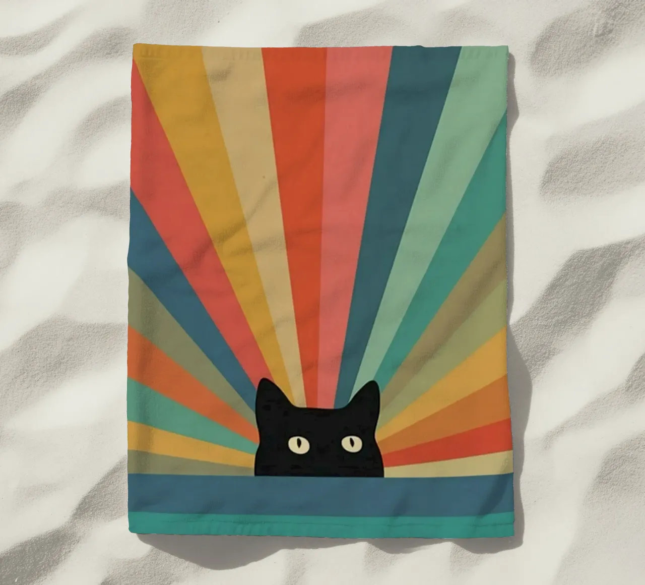 black cat in colorful shade telo mare da comura