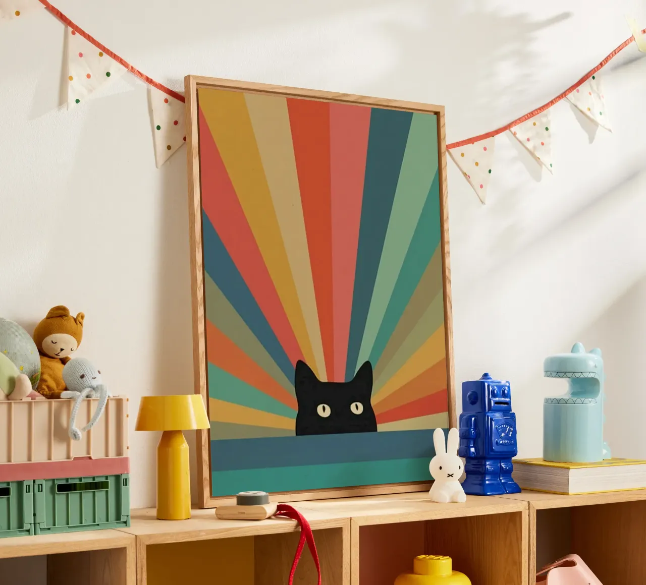 black cat in colorful shade plexiglass da comura